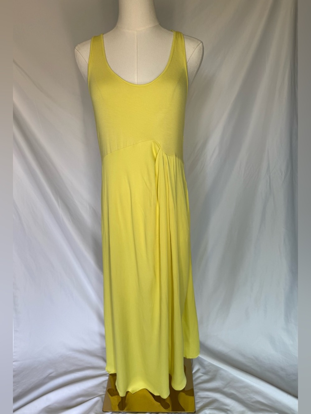 By Anthropologie Gemini Sleeveless Maxi Dress Chartreuse Yellow Pleat Waist